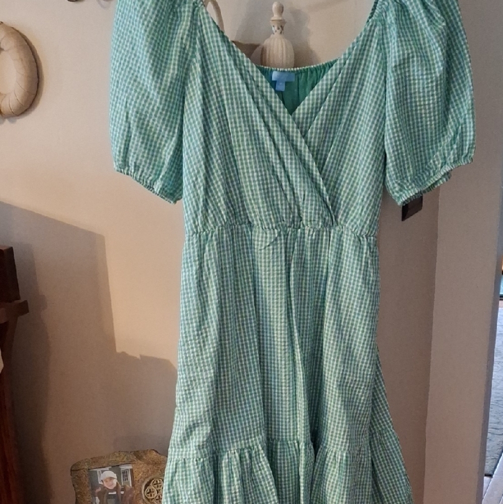 Draper James Mint Gingham Midi Dress